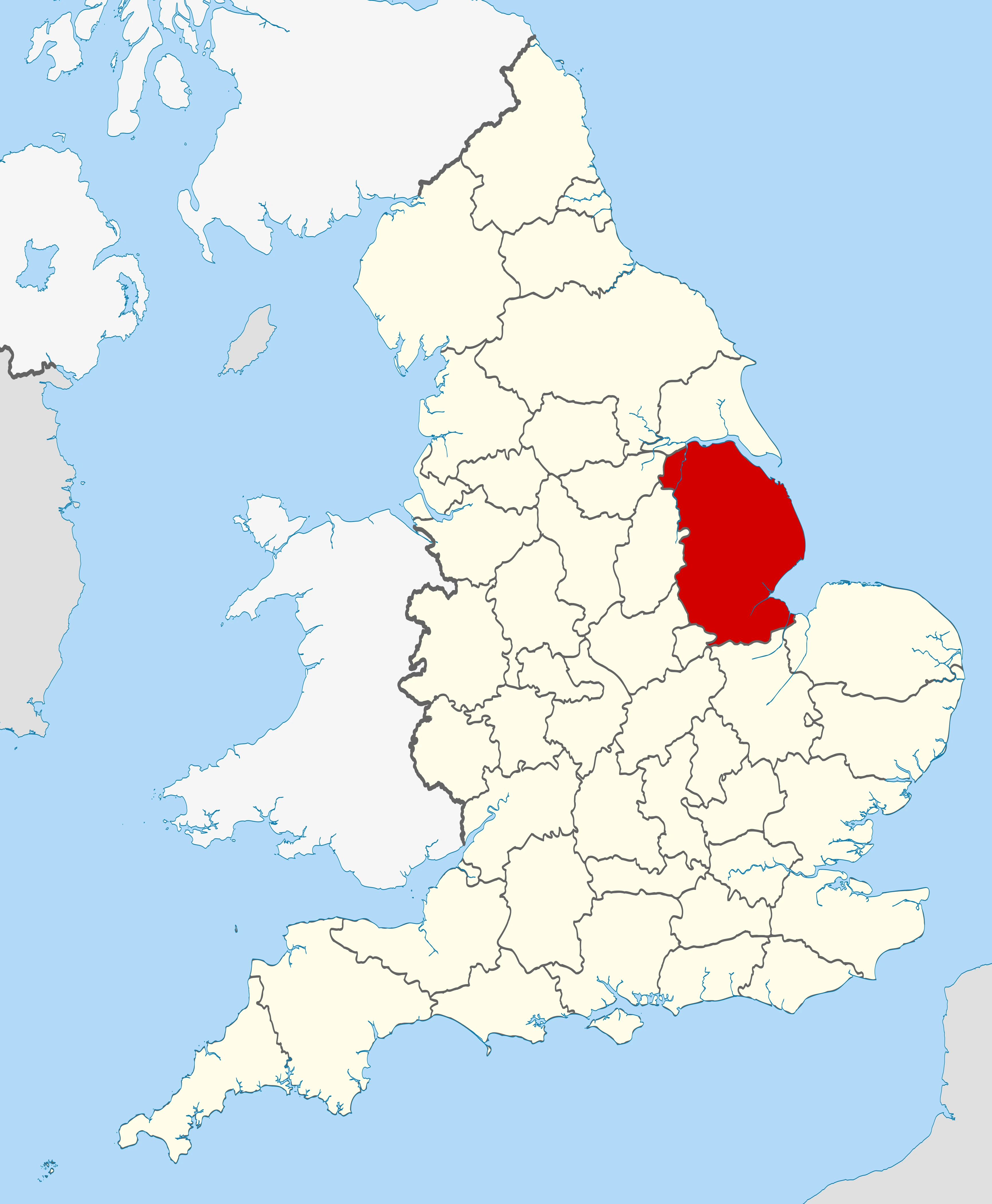 Map of Lincolnshire, UK